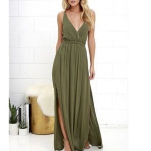 LULU'S Maxi Dress Lost In Paradise Olive Green